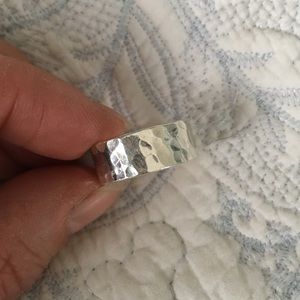 Sterling Silver 925 Hammered Wide Band Ring